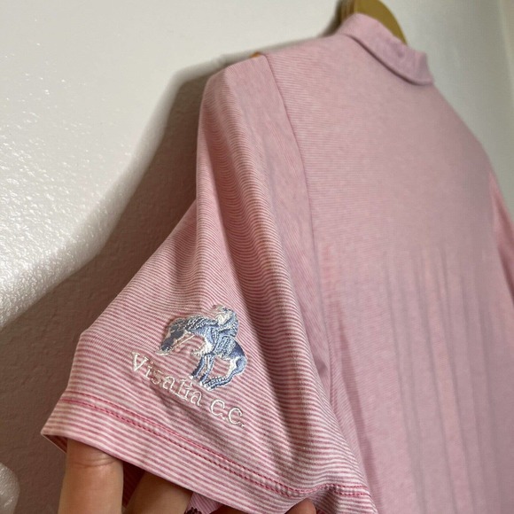 B. Draddy Men's XXL 2XL Pink White Striped Short Sleeve Golf Polo Shirt - Picture 6 of 8